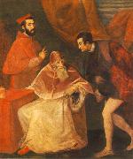 TIZIANO Vecellio Pope Paul III with his Nephews Alessandro and Ottavio Farnese ar Spain oil painting reproduction